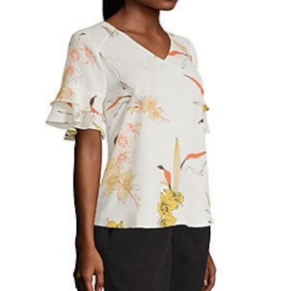 Worthington flutter bellsleeve floral blouse white - Picture 11 of 11